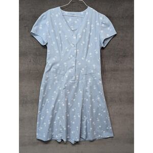 VTG Handmade Lightweight Cotton Summer Dress Cap Sleeve Denim Floral Size 12